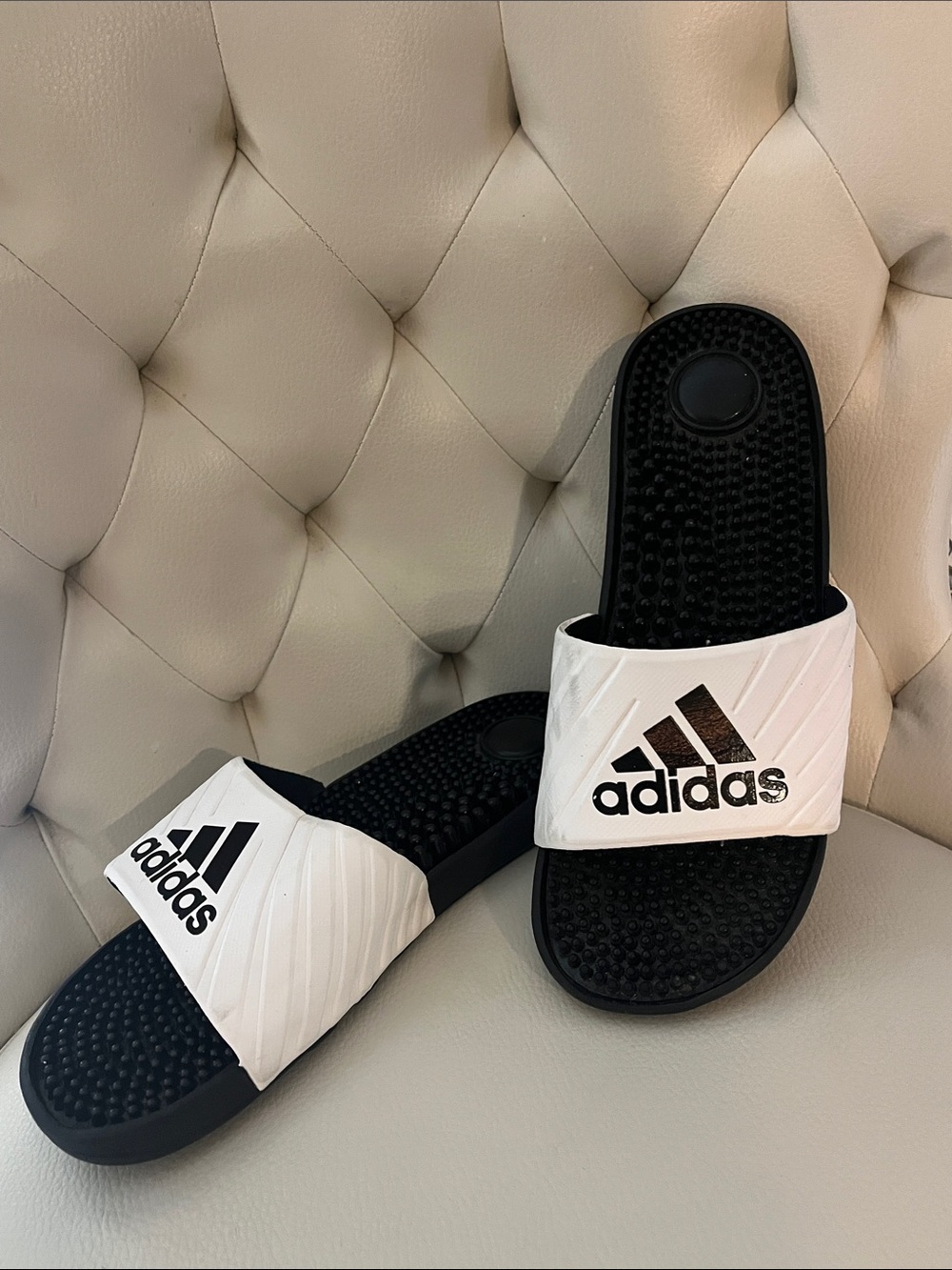 adidas Black and White Adissage Massage Slide Sandals